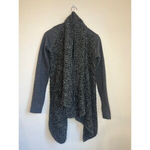 Prana Gray Knit Demure Cardigan Sweater Drape Collar Long Sleeve Women's XS